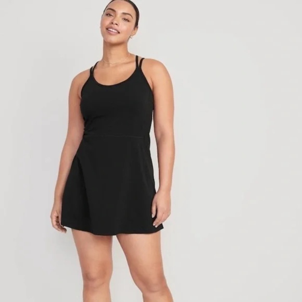 OLD NAVY women’s Black Sleeveless Strappy Shelf-Bra Dress w/biker shorts sz L ✨